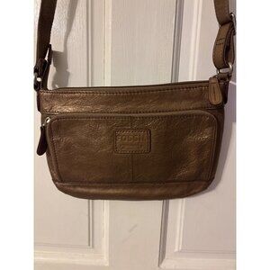 Fossil Brown Leather Crossbody Bag With Adjustable Strap & Front Zipper Pocket